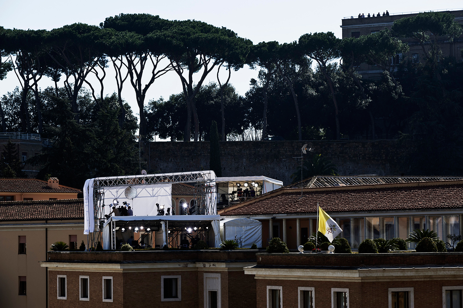 TV Locations on roof tops as seen from the top of the colonnades of St Peter's Square.